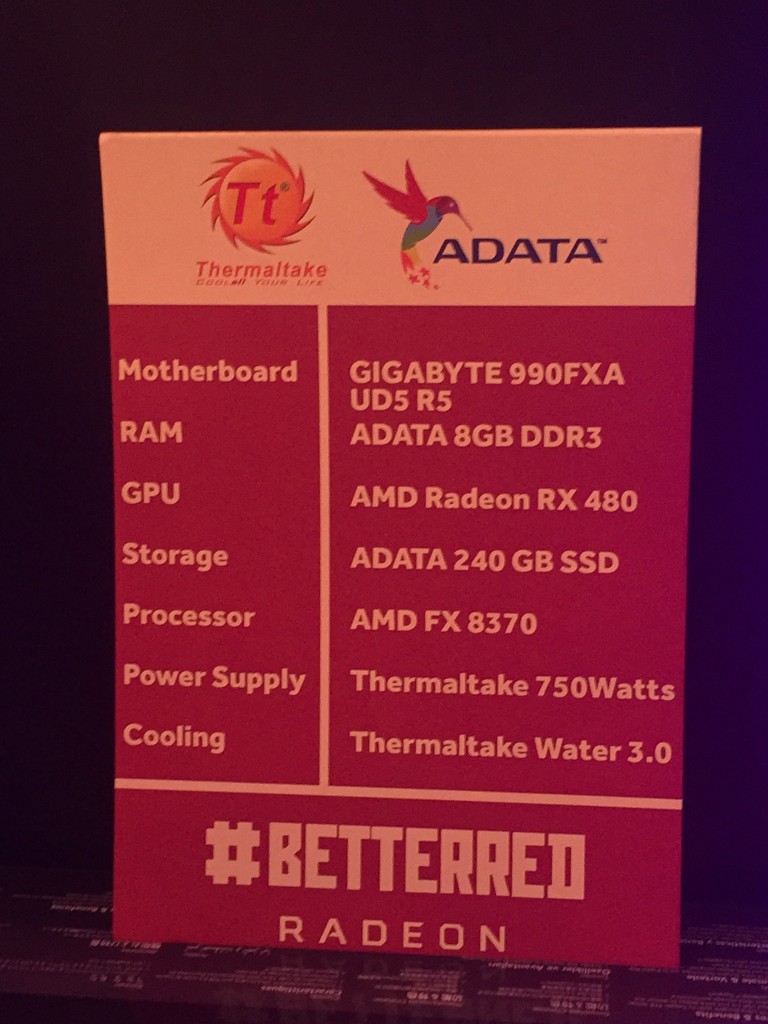 The Specifications of the rig with Gigabyte Motherboard and AMD Radeon RX/480 Card